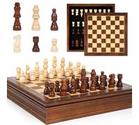 Magnetic Wooden Chess Set with Storage Box - Solid Wood 12 Inch Chess Board with Handmade Magnetic Pieces & 2 Extra Queens, Classic Strategy Board Game for Adults & Kids, Educational Gift