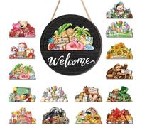 Magnetic Wooden Door Sign 11.81in Interchangeable 3D Holiday Inserts | Solid wood with rustic whitewashed finish Seasonal magnetic inserts for Christmas Halloween Front door or entryway decor