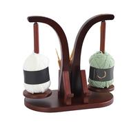Magnetic Wooden Yarn Holder for Crocheting, Double Spindle Rotating Yarn Spool Rack, Wood Wool Holder Unwinder Yarn Winder with Cell Phone Holder and Crochet Hook Organizer (Dark Brown)