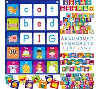 Magnetic Word Pocket Chart, 156 Double Sided Flashcards - CVC Words, First Words & 26 Letters, CVC Literacy Games, Phonics Reading and Spelling Learning Tool for Kindergarten Classroom