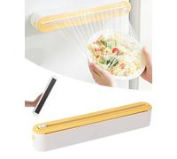 Magnetic Wrap Dispenser with Cutter, Plastic Wrap Dispenser with Cutter Fits 30cm Rolls, One-Hand Slide Cutter for Aluminum Foil & Cling Film, No-Drill Kitchen Organizer (Yellow)