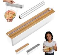 Magnetic Wrap Dispenser with Slide Cutter, Wall-Mounted Magnetic Plastic Wrap Dispenser, Suitable for Cling Film/Aluminum Foil/Tin Foil/Wrapping Paper (with Plastic wrap,Brown)
