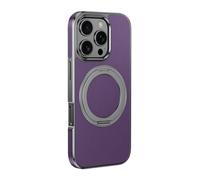 Magnetische Hülle für iPhone 16 Pro Max/16 Pro/16, Echtes Leder Handyhülle mit Ständer Leichter Luxus Geschäftlich Galvanisierte Hülle,Lila,16 Pro Purple