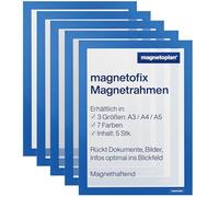 magnetoplan Magnetofix Magnetic Frame, Pack of 5, Blue, Format: A4 | Magnetic frame for documents and pictures, magnetic information frame for office, school, warehouse and workshop