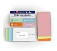 magnetoplan Moderationskarten, rechteckig | BxH 200x100 mm | 250 Stück | Kommunikationskarten in 6 Pastellfarben | Für Meetings und Präsentationen | FSC-zertifiziert und kunststofffrei verpackt