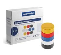 magnetoplan Premium Magnete Discofix magnum | ØxH 34x13mm | 10 Stück, farblich sortiert | Haftkraft: 2 kg | Magnete für Magnettafeln und Whiteboards | Kratzfreie Spezialbeschichtung | Leicht abnehmbar