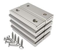 Magnetpro 8 Pieces Rectangular Magnets 20 KG Force 40 x 13.5 x 5 mm with Countersunk Hole and Capsule, Household and Industrial Magnet with Mounting Screws