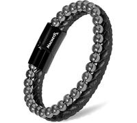 MagnetRX® Hematite & Leather Magnetic Bracelet - MAX Strength Natural Stones - Beaded Magnetic Hematite Bracelets (Small)
