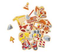 Janod - 24 Magnetic Wooden Magnets - Building Site Theme - Building Site Equipment - Wooden Toy - Ideal for chalkboard or fridge - Educational Magnetic Game for Handling - From 2 Years, J09647