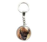 Magnidome Deluxebase Bison Keychain - Crystal Glass Dome Animal Key Ring with Stainless Steel Chain, Cute Bison Key Holder for Fun Bag Charms and Novelty Gifts.