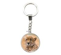 Magnidome Deluxebase Cheetah Keychain - Crystal Glass Dome Animal Key Ring with Stainless Steel Chain, Cute Cheetah Key Holder for Fun Bag Charms and Novelty Gifts.