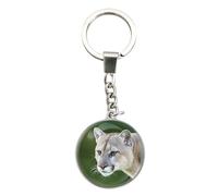 Magnidome Deluxebase Cougar Keychain - Crystal Glass Dome Animal Key Ring with Stainless Steel Chain, Cute Cougar Key Holder for Fun Bag Charms and Novelty Gifts.