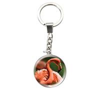Magnidome Deluxebase Flamingo Keychain - Crystal Glass Dome Animal Key Ring with Stainless Steel Chain, Cute Flamingo Key Holder for Fun Bag Charms and Novelty Gifts.