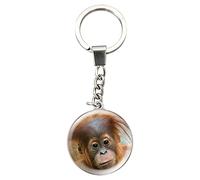 Magnidome Deluxebase Orangutan Keychain - Crystal Glass Dome Animal Key Ring with Stainless Steel Chain, Cute Orangutan Key Holder for Fun Bag Charms and Novelty Gifts.