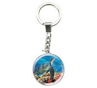 Magnidome Deluxebase Sea Turtle Keychain - Crystal Glass Dome Animal Key Ring with Stainless Steel Chain, Cute Sea Turtle Key Holder for Fun Bag Charms and Novelty Gifts.