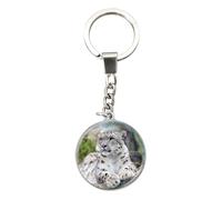 Magnidome Deluxebase Snow Leopard Keychain - Crystal Glass Dome Animal Key Ring with Stainless Steel Chain, Cute Snow Leopard Key Holder for Fun Bag Charms and Novelty Gifts.