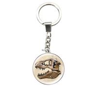 Magnidome Deluxebase T-Rex Skull Keychain - Crystal Glass Dome Animal Key Ring with Stainless Steel Chain, Cute T-Rex Skull Key Holder for Fun Bag Charms and Novelty Gifts.