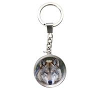 Magnidome Deluxebase Wolf Keychain - Crystal Glass Dome Animal Key Ring with Stainless Steel Chain, Cute Wolf Key Holder for Fun Bag Charms and Novelty Gifts.