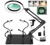 MagnieOpti Helping Hands Soldering Station, 10X Magnifier with Light and Stand with 4 Magnetic Soldering Tools, Printed Circuit Board Holder, Magnifier and Soldering Desk Lamp
