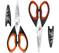 Magnificent 7 Star Kitchen Scissors Heavy Duty 2 Pack, Sharp Kitchen Shears | All Purpose Stainless Steel Blades for Meat, Poultry, Fish & Food, Bottle Opener, Nutcracker, Safety Cover, Soft Grip
