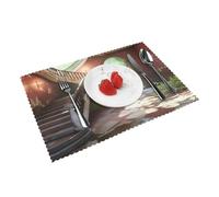 Magnificent Castle Pattern Elegant Placemats Set Of 4 - Customized Spring Dining Table Decor, Heat Resistant, Durable Polyester Table Mats For Home And Hotel