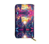 Magnificent City Patterned Leather Long Wallet (7.5 * 4.1 inches) | Extra Large Multi-Function Compartment | Great Gift