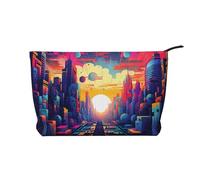 Magnificent City Printed Corduroy Cosmetic Bag, Large Capacity Waterproof Travel toiletries Storage Bag