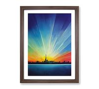Magnificent City Skyline Framed Print | A4 Walnut Framed Wall Art | Ready to Hang | Modern Cityscape Picture | Living Room Bedroom Lounge Office