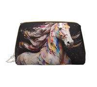 Magnificent Horse Leather Cosmetic Bag, Waterproof Cute Travel Toiletry Zipper Bag, Women's Cosmetic Storage Bag Set, Brown