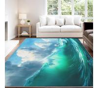 Magnificent Natural Tranquil Hyper-Realistic 120 x 170 cm Rugs, Cyan Blue Rugs Non Slip Washable Area Rugs, Ocean Giant Waves Sailboat Resistant Rugs for Office Study
