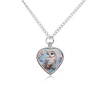Magnificent Owl Heart Urn Necklace for Ashes Memorial Keepsake Jewelry Pendant Silver Chain