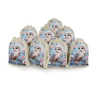 Magnificent Owl Reusable Drawstring Bags 8 Pcs Jewellery Favour Pouch Christmas Halloween Candy