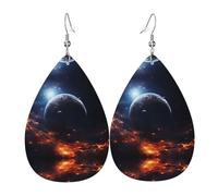 Magnificent Planet Pattern leather earrings | Water drop-shaped printed earrings, suitable for daily/party/dating scenes