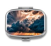 Magnificent Rainstorm Cloud Pill Box Travel Pill Organizer 2 Compartment Weekly Pill Case with Mirror A Day Medicine Container Medicine Organizer for Purse, Pocket, Or Wallet