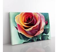 Magnificent Rose Flower Canvas Wall Art Print Ready to Hang, Framed Picture for Living Room Bedroom Home Office Décor, 50x35 cm (20x14 Inch)
