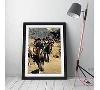 Magnificent Seven Brown Blue Framed Wall Art Picture Print - A2 - Black Frame