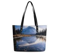 Magnificent View in Banff Leather Tote Bag for Women Work Shoulder Purses with Zipper Waterproof Large Computer Shoulder Bag Fashion Ladies Shoulder Handbag Reusable Shopping Bags