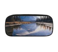 Magnificent View in Banff Pencil Case Waterproof Leather Pencil Pouch Multi-purpose Aesthetic Makeup Bag Cute Pen Bag Large Cosmetic Bag for Office Stationery, Travel
