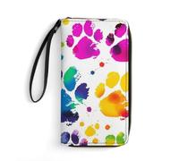 Magnificent View in Banff Womens Wallet Leather Coin Purse Clutch Wristlet Travel Long Wallets Card Organizer, Colorful Dog Paw Print, 19.7x10.5cm, Modern