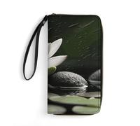 Magnificent View in Banff Womens Wallet Leather Coin Purse Clutch Wristlet Travel Long Wallets Card Organizer, Flower and Zen Stones, 19.7x10.5cm, Modern