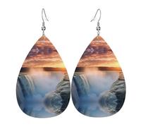 Magnificent waterfalls Pattern leather earrings | Water drop-shaped printed earrings, suitable for daily/party/dating scenes