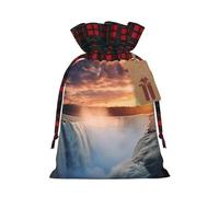 Magnificent waterfalls Printed holiday drawstring bag 8.3x11.8 inch Christmas party decoration gift bag