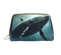 Magnificent Whale Leather Cosmetic Bag, Waterproof Cute Travel Toiletry Zipper Bag, Women's Cosmetic Storage Bag Set, Brown