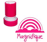 Magnifique French Language Teacher Stamp, Self-Inking. Pink Ink, 22mm, Reinkable