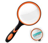 Magnifying Glass 10X, 80 mm Handheld Reading Magnifier for Seniors Low Vision Aid with Non-Slip Rubber Handle for Books Coins Stamps Maps Inspection