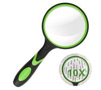 Magnifying Glass, 10X Handheld Reading Magnifier with Non-Slip Soft Rubber Handle Shatterproof Magnifying Mirror for seniors to Read Check Explore (Green, Black)