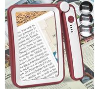 Magnifying Glass for Reading, Rechargeable 5X Large Page Magnifier with Light, Folding Handheld Dimmable Rectangle Lighted Magnifier for Reading Book Small Print for Seniors Low Vision, Red White