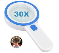 Magnifying Glass with 12 LED Lights, 30X Double Glass Lens Handheld Illuminated Magnifier Reading Magnifying Glass with for Seniors Read, Coins, Stamps, Map, Inspection, Macular Degeneration