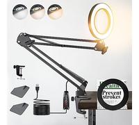 Magnifying Glass with Light,10X Desk Clamp LED Magnifier Lamp,3 Color&10 Dimmable Modes,USB Rechargeable, Adjustable Arm, Real Glass Lens for Reading Close Work Hobbies Crafts Painting Sewing Diamond