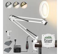 Magnifying Glass with Light,10X Desk Clamp LED Magnifier Lamp,3 Color&10 Dimmable Modes,USB Rechargeable, Adjustable Arm, Real Glass Lens for Diamond Painting Reading Close Work Hobbies Crafts Sewing